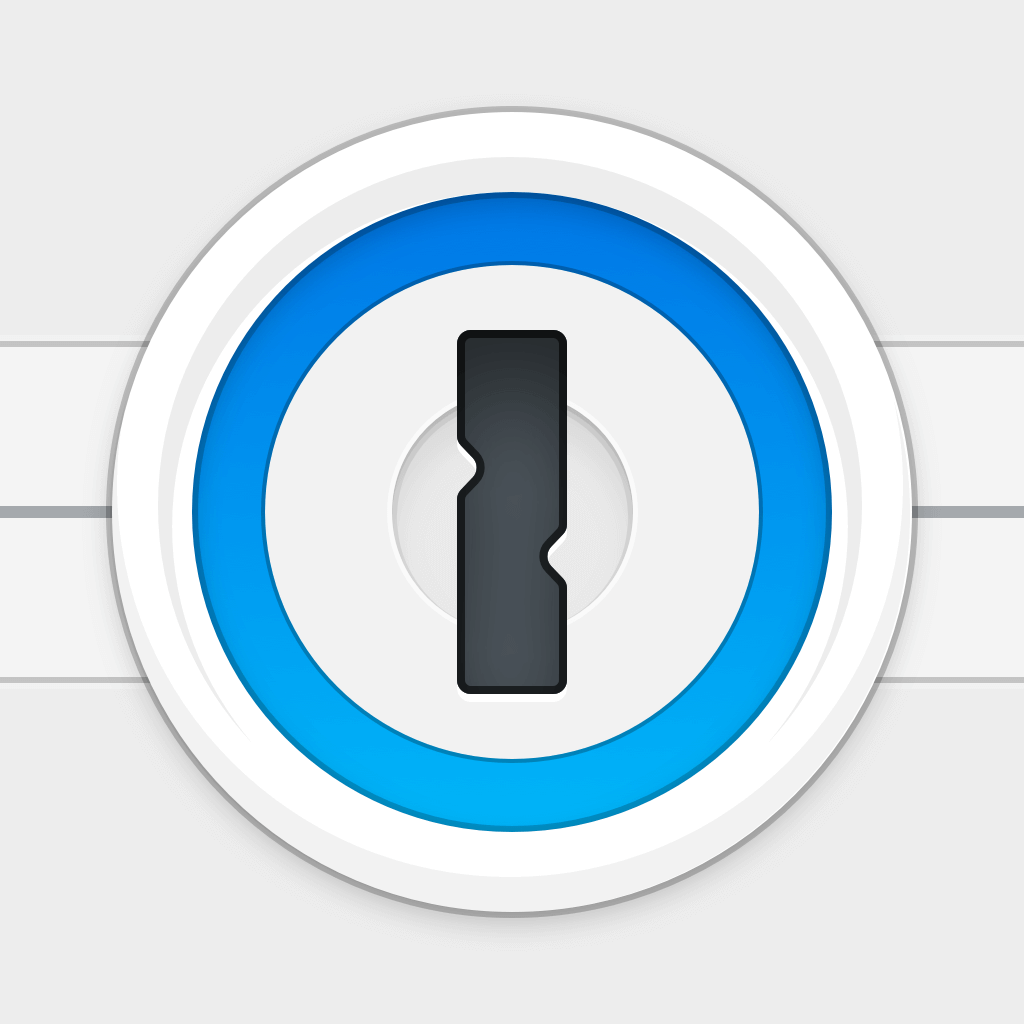 1Password 7 app icon with a skeuomorphism circle design featuring a lightning bolt.
