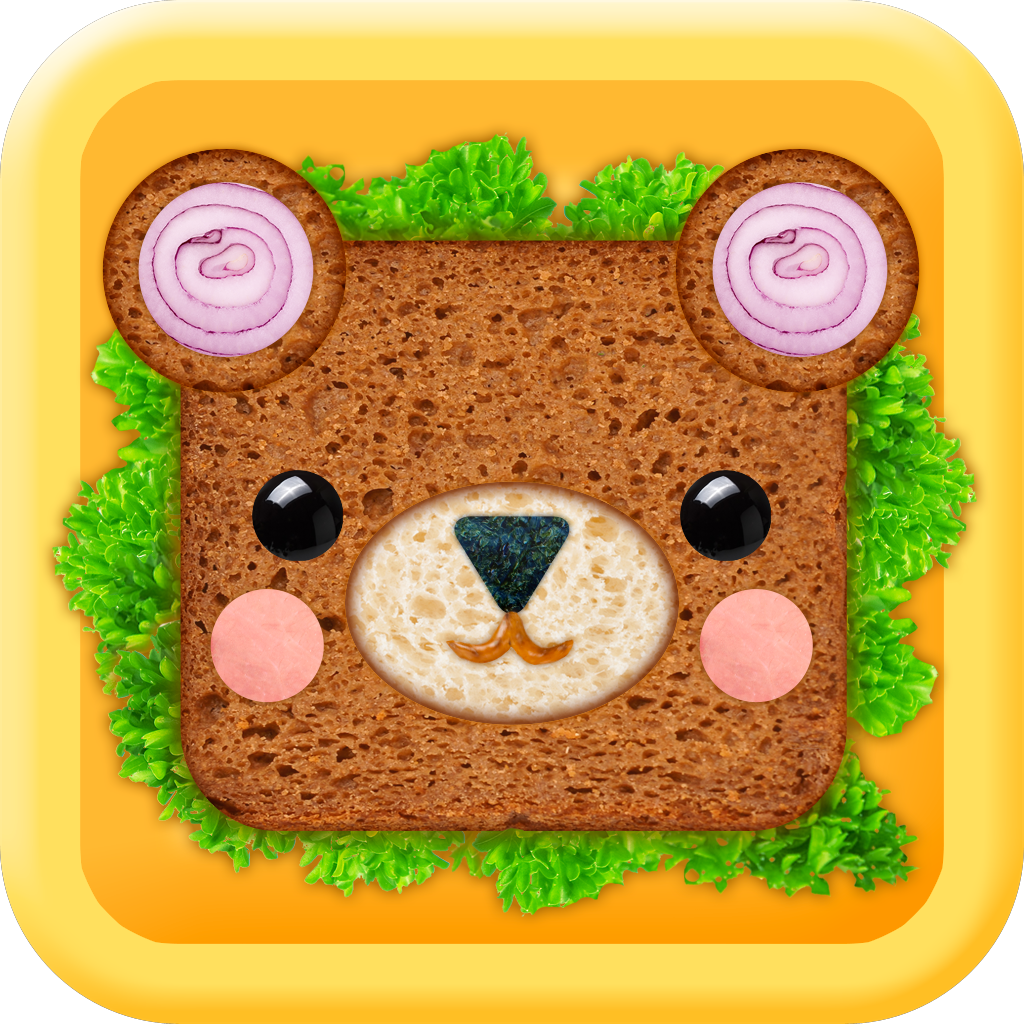 Bento Box Shapes app icon with a yellow 3D cartoon squircle design featuring a bear sandwich.