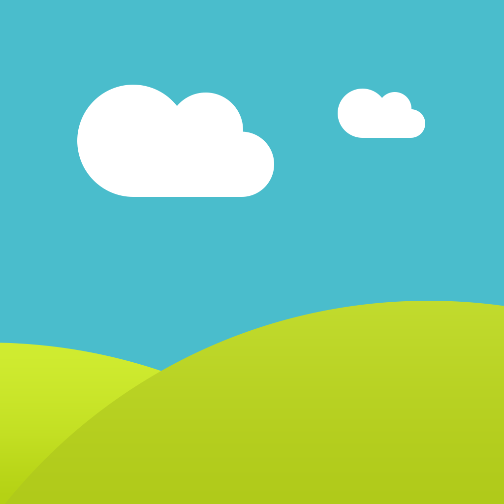 Breadtrip app icon with a blue flat minimalist square design featuring a clouds and hills.
