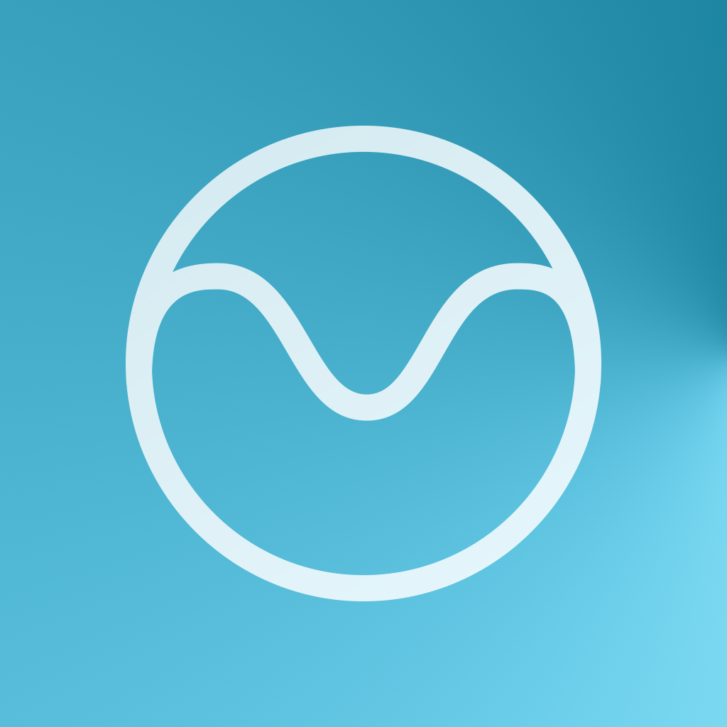 CRNT app icon with a blue flat minimalist circle design featuring a stylized letter m.
