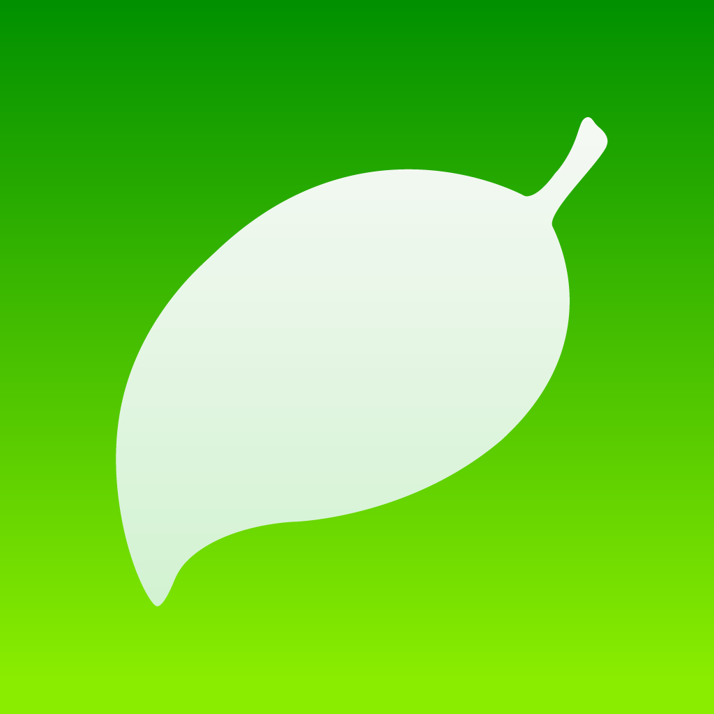 Coda for iOS app icon with a green flat minimalist squircle design featuring a leaf.