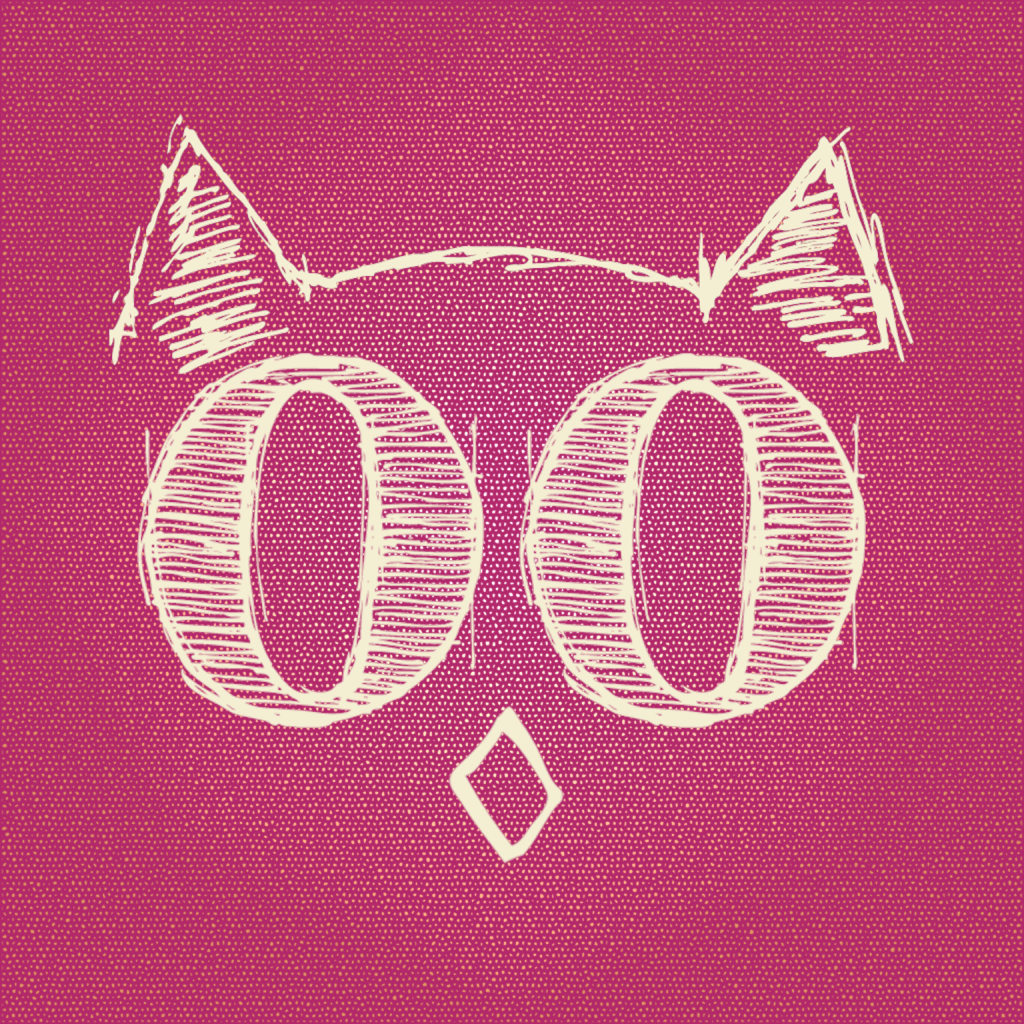 Coowl app icon with a red hand-drawn sketch organic shape design featuring a stylized cat face.