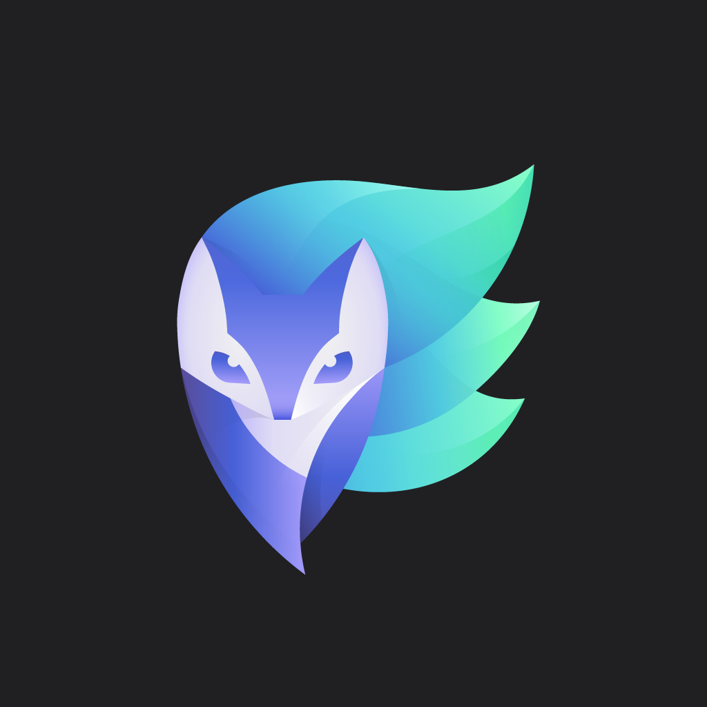 Enlight app icon with a black flat minimalist organic shape design featuring a stylized fox.
