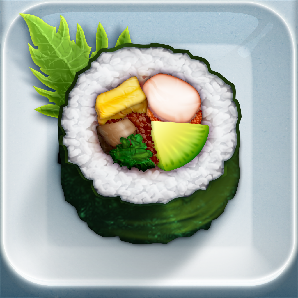 Evernote Food app icon with a gray and green 3D cartoon squircle design featuring a sushi roll.