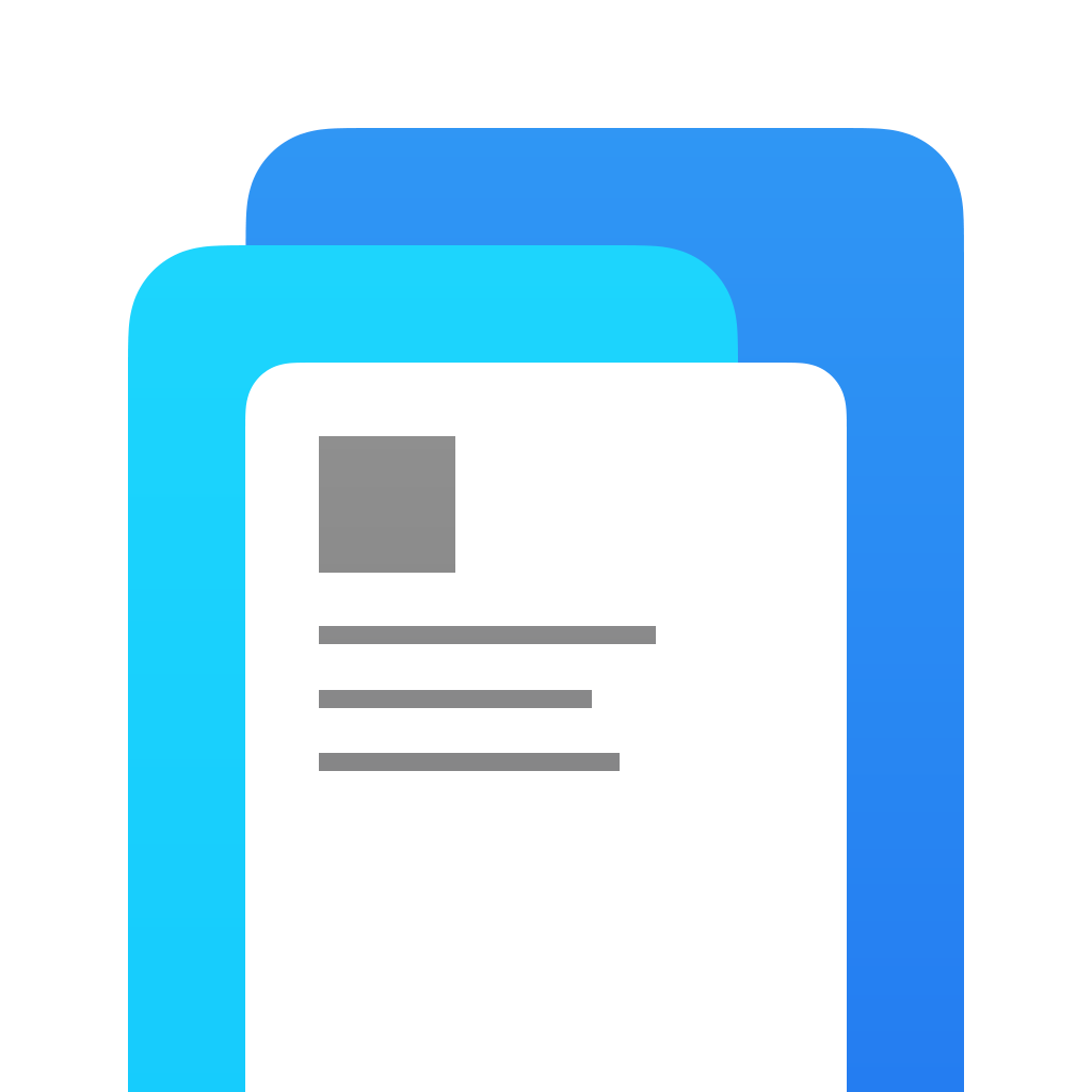 Facebook Paper app icon with a blue flat minimalist rounded rectangle design featuring a stacked documents.