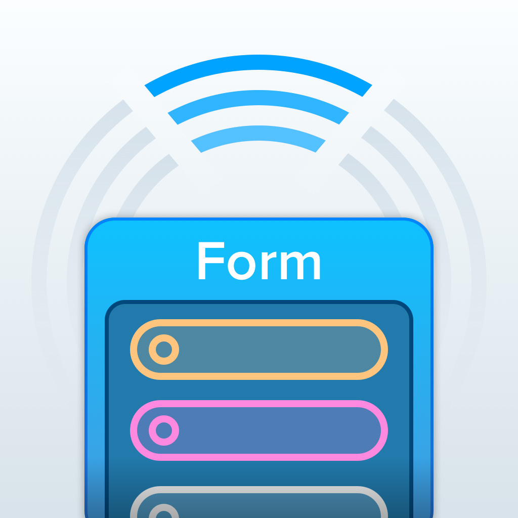 Form Viewer app icon with a blue and gray flat minimalist rounded rectangle design featuring a wi-fi dashboard.