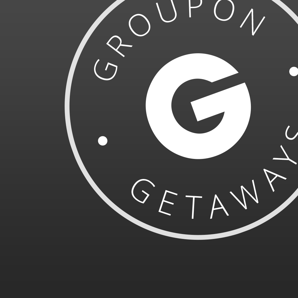 Groupon Getaways app icon with a black flat minimalist circle design featuring a letter g.