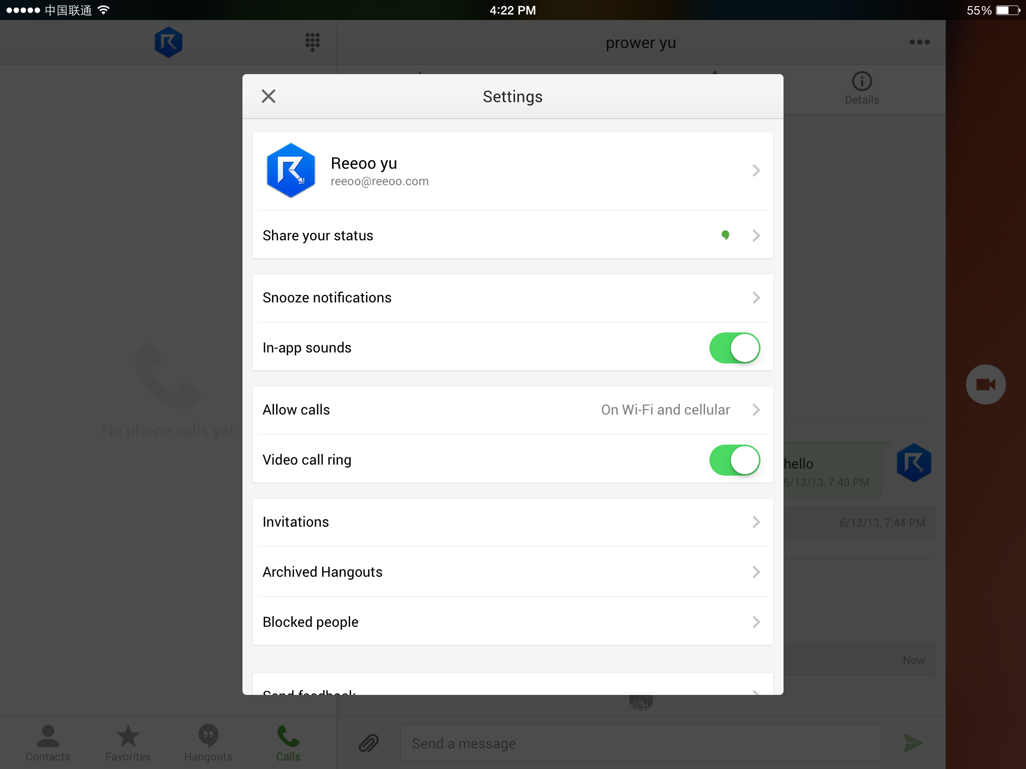 Hangouts Setting