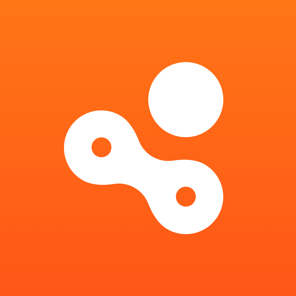 Human app icon with a orange flat minimalist squircle design featuring an abstract geometric shape.