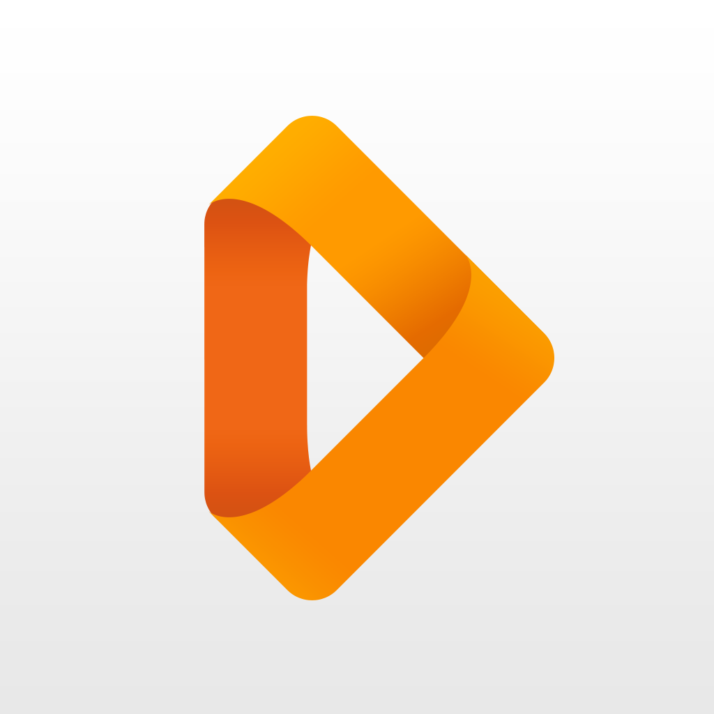 Infuse Pro app icon with a orange flat minimalist abstract shape design featuring a stylized letter d.