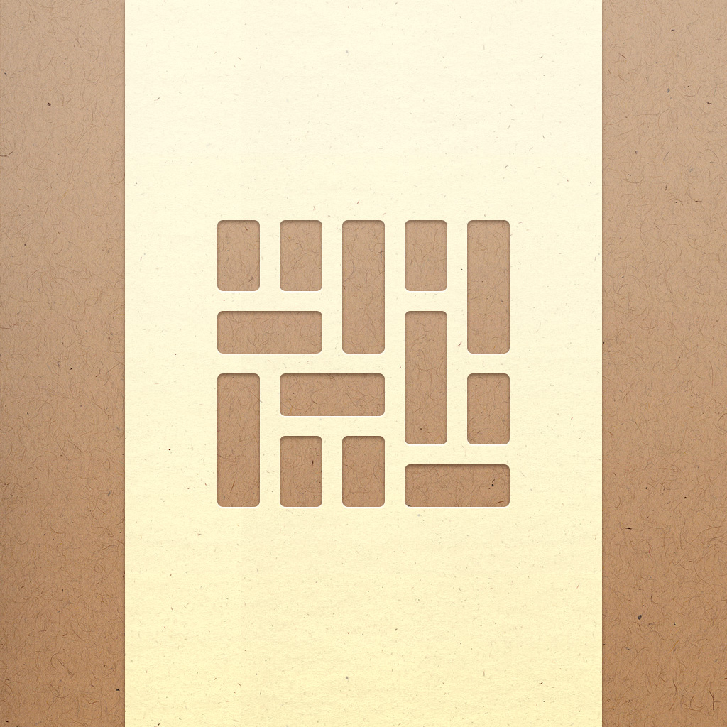 Mosaic Photo Books app icon with a brown paper cutout rounded rectangle design featuring an abstract geometric pattern.