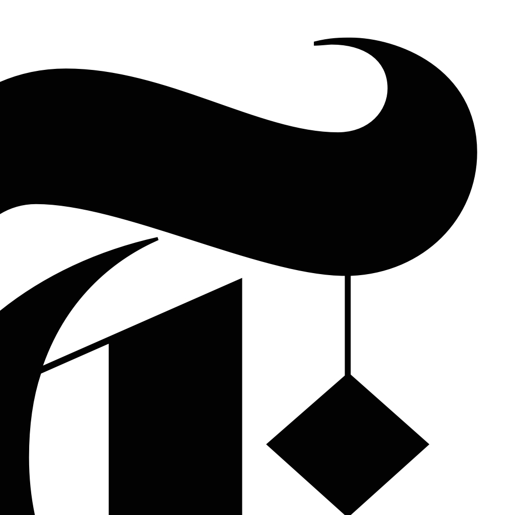 NYT Now app icon with a black and white flat minimalist geometric abstract design featuring a stylized letter n.