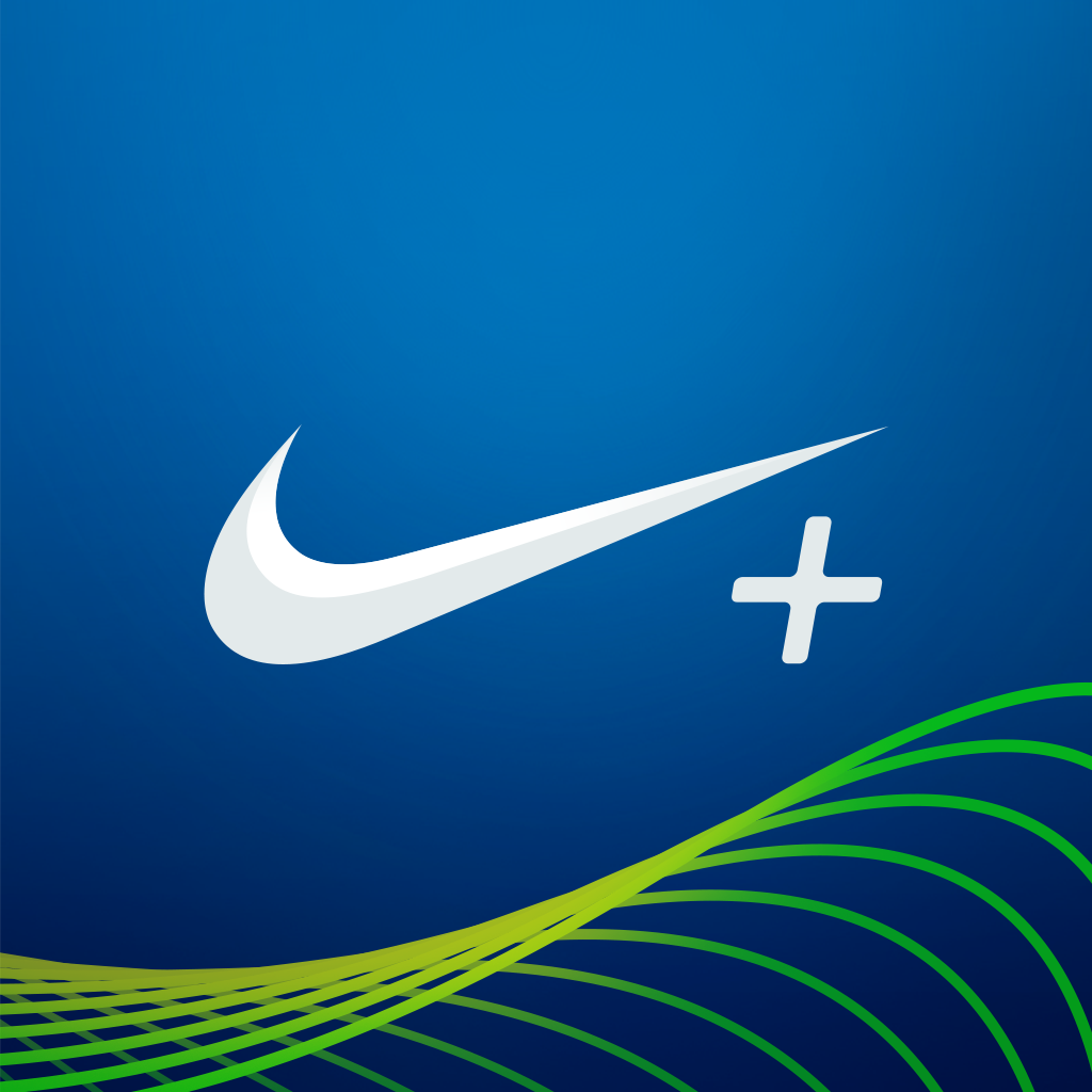 Nike+ Move app icon with a blue flat minimalist squircle design featuring a nike swoosh with plus symbol.