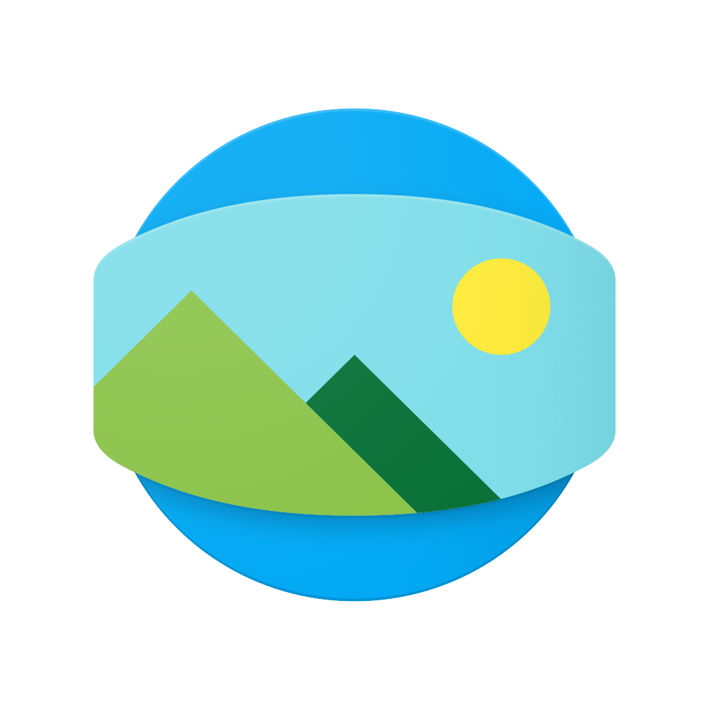 Photo Sphere Camera app icon with a blue soft 3D sphere design featuring a globe landscape.
