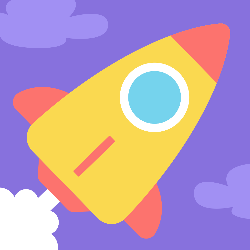 PlayKids Stories app icon with a multicolored flat minimalist squircle design featuring a rocket.
