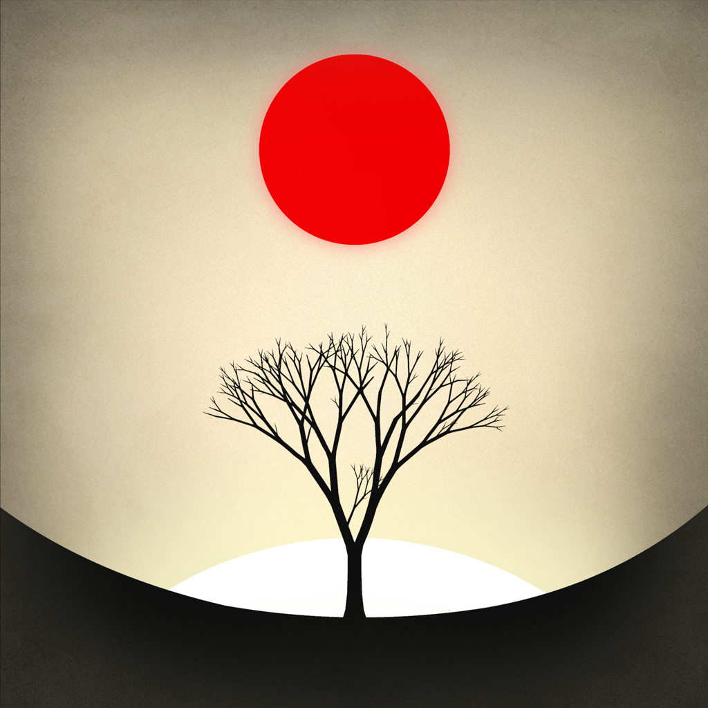Prune app icon with a brown flat minimalist squircle design featuring a silhouette tree and sun.