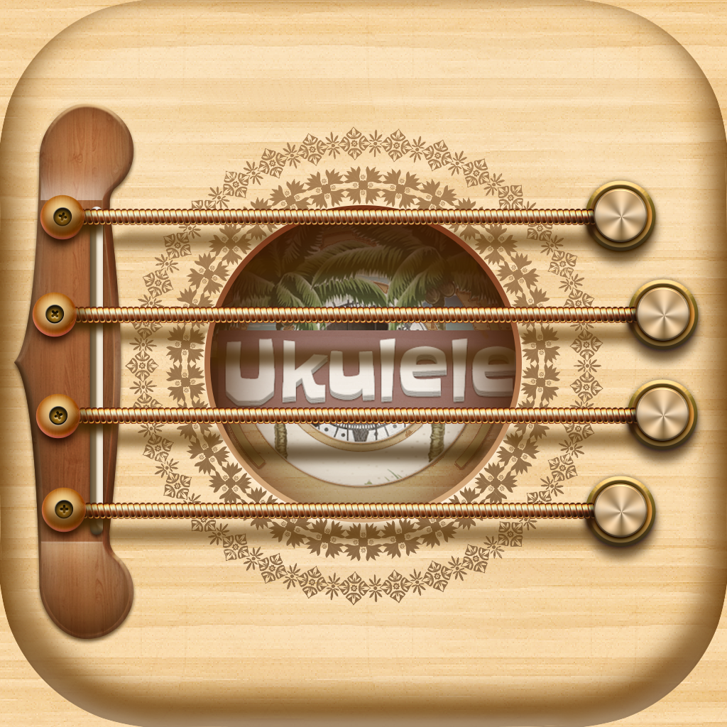 Real Ukulele app icon with a brown skeuomorphism squircle design featuring an ukulele.