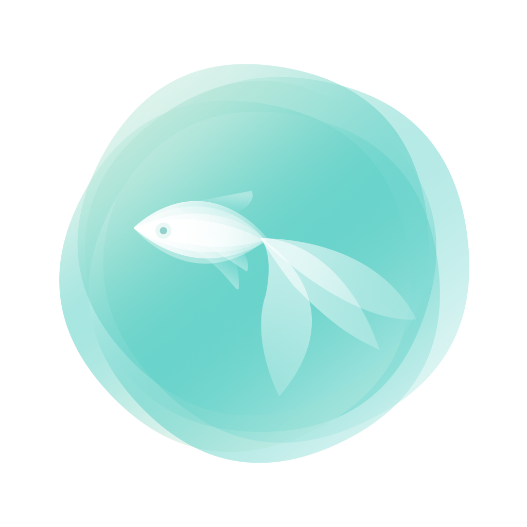 Ri Qian app icon with a green glassmorphism circle design featuring a stylized fish.