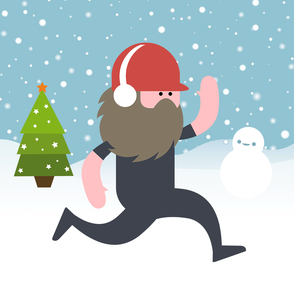 RunAgain Christmas app icon with a flat minimalist rounded rectangle design featuring a running santa claus.