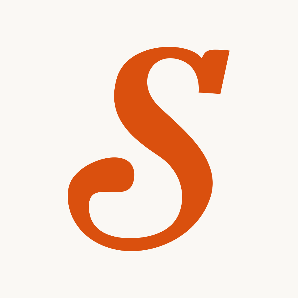 Snapguide app icon with a orange flat minimalist organic shape design featuring a letter s.