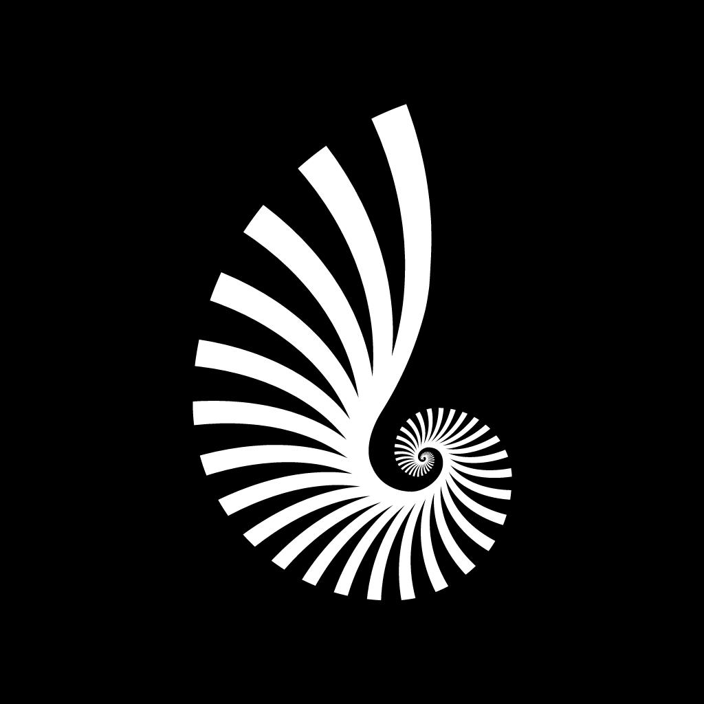 Timeline app icon with a black line art squircle design featuring a stylized feather.