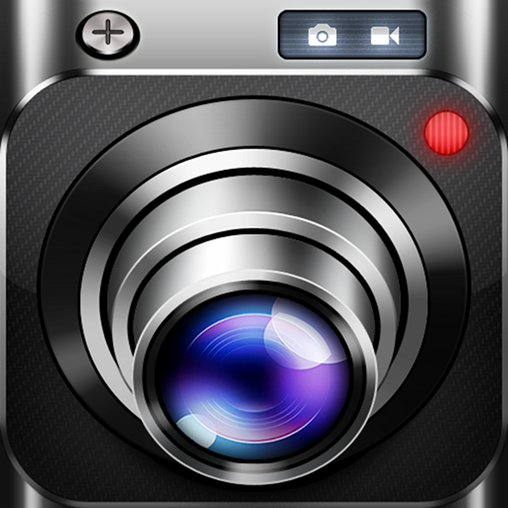 Top Camera app icon with a black skeuomorphism squircle design featuring a camera lens.