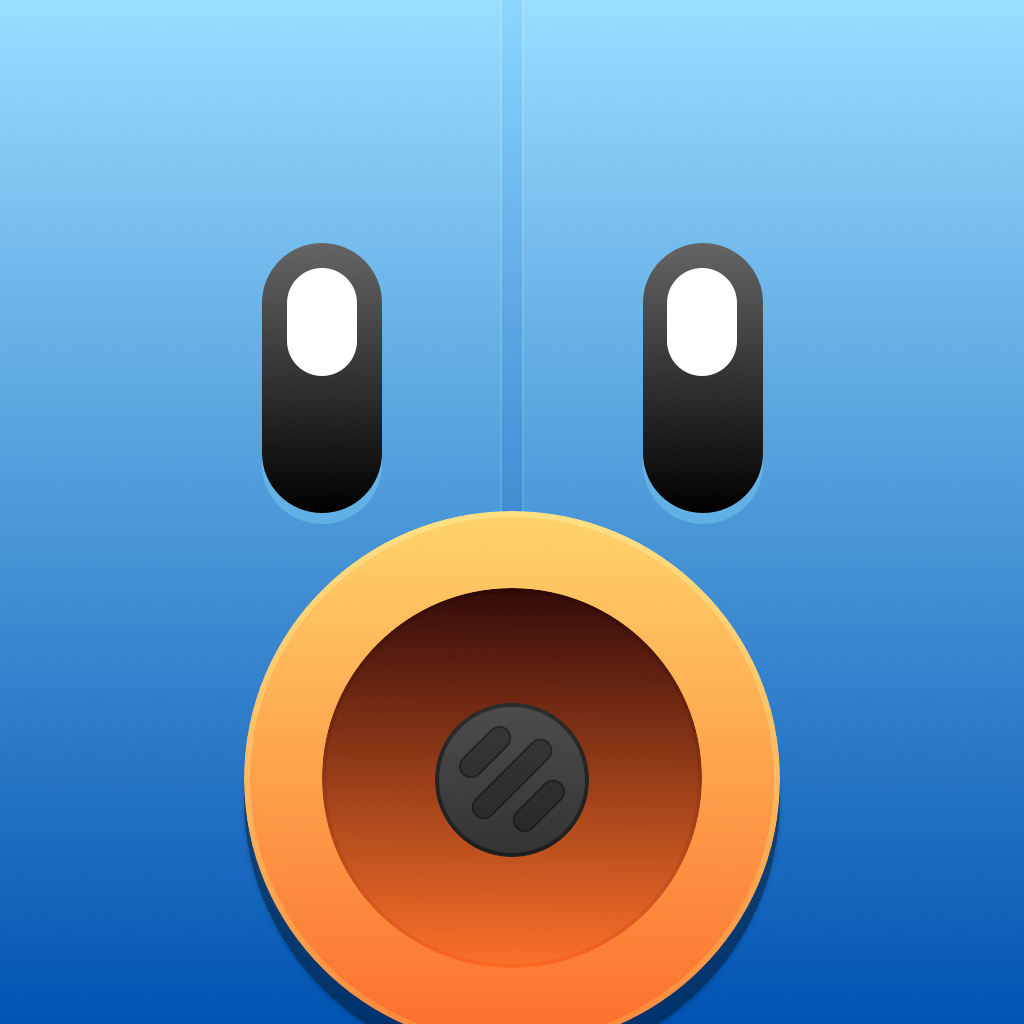 Tweetbot 3 app icon with a blue 3D cartoon circle design featuring a robot face.