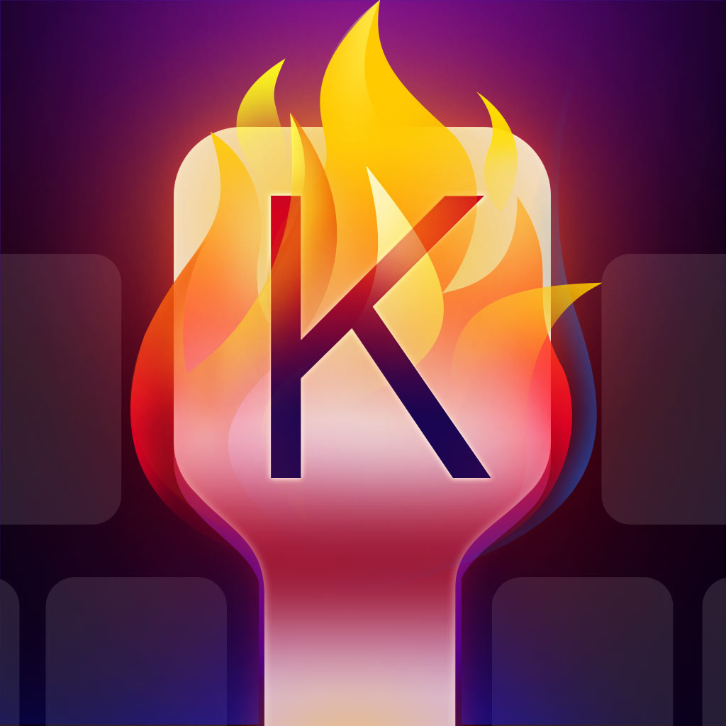 YeahKeys app icon with a multicolored glassmorphism organic shape design featuring a letter k.