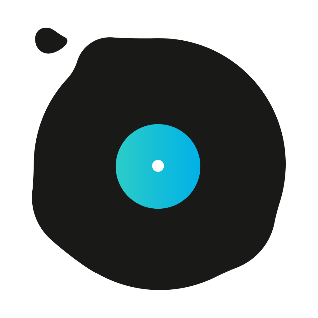 章鱼FM app icon with a black and white flat minimalist organic shape design featuring an abstract eye.