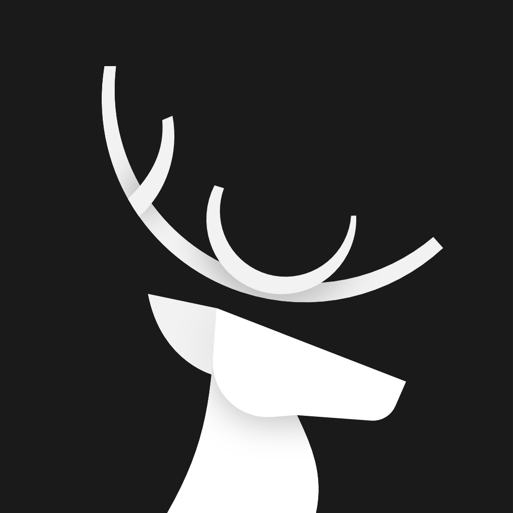 Zui Mei You Wu app icon with a black flat minimalist organic shape design featuring a stag head.
