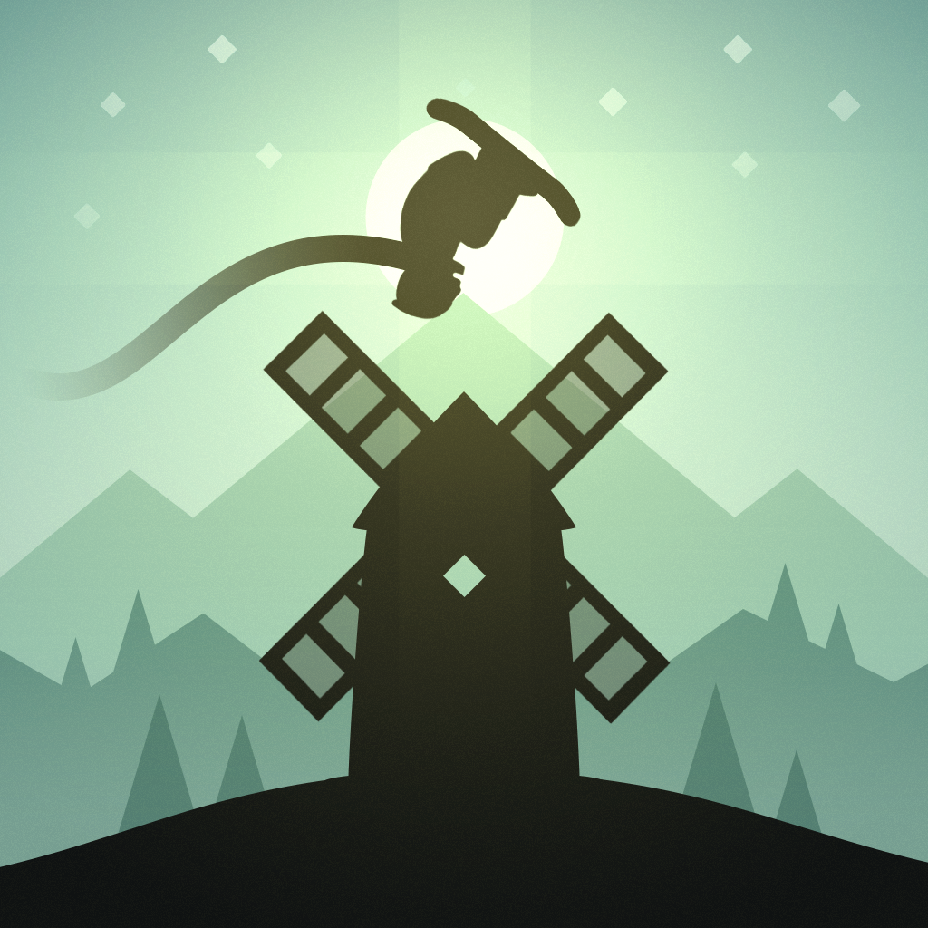 Alto's Adventure app icon with a green flat minimalist squircle design featuring a windmill.