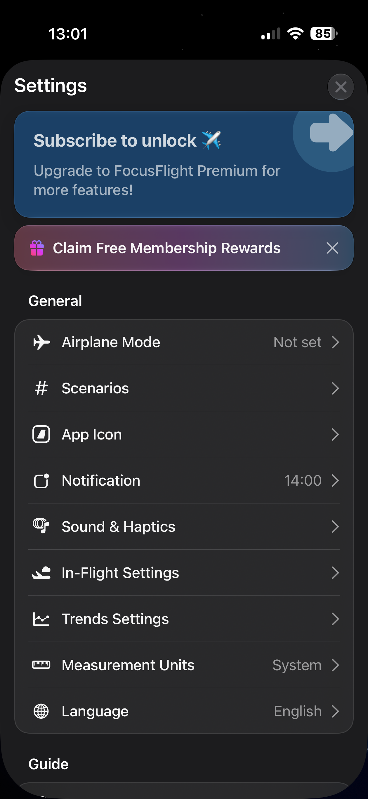 FocusFlight Settings