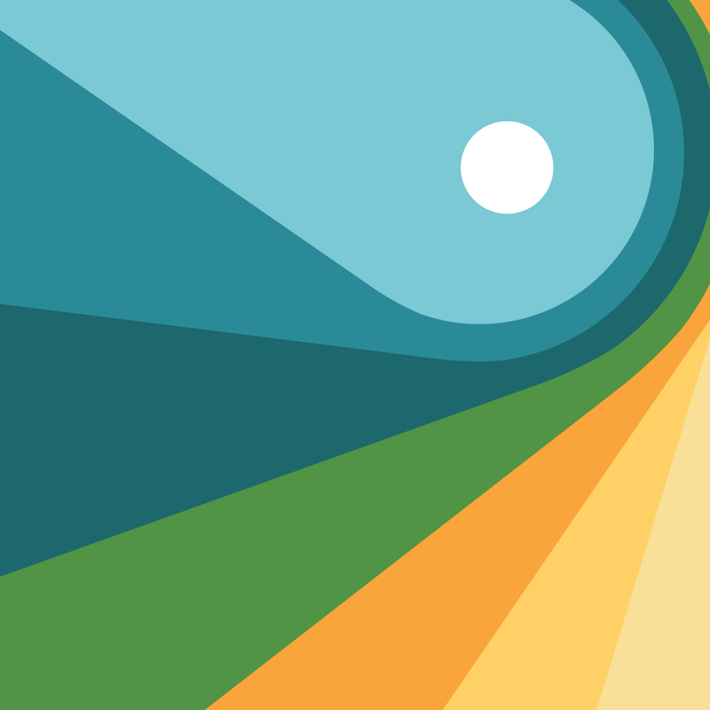 Assembly app icon with a blue flat minimalist squircle design featuring an abstract sun and hills.
