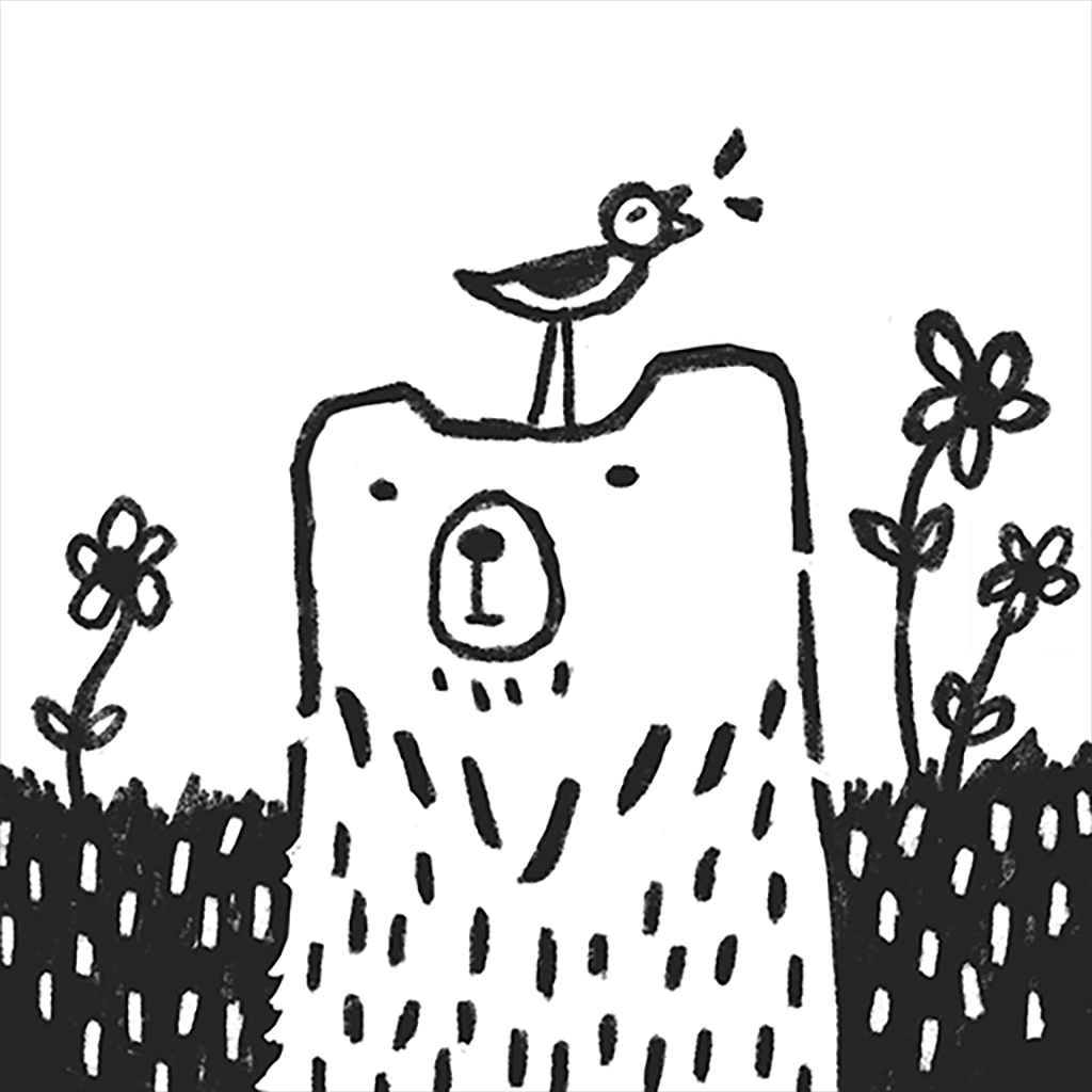 Bear Focus Timer : Pomodoro app icon with a white line art organic shape design featuring a whimsical monster.