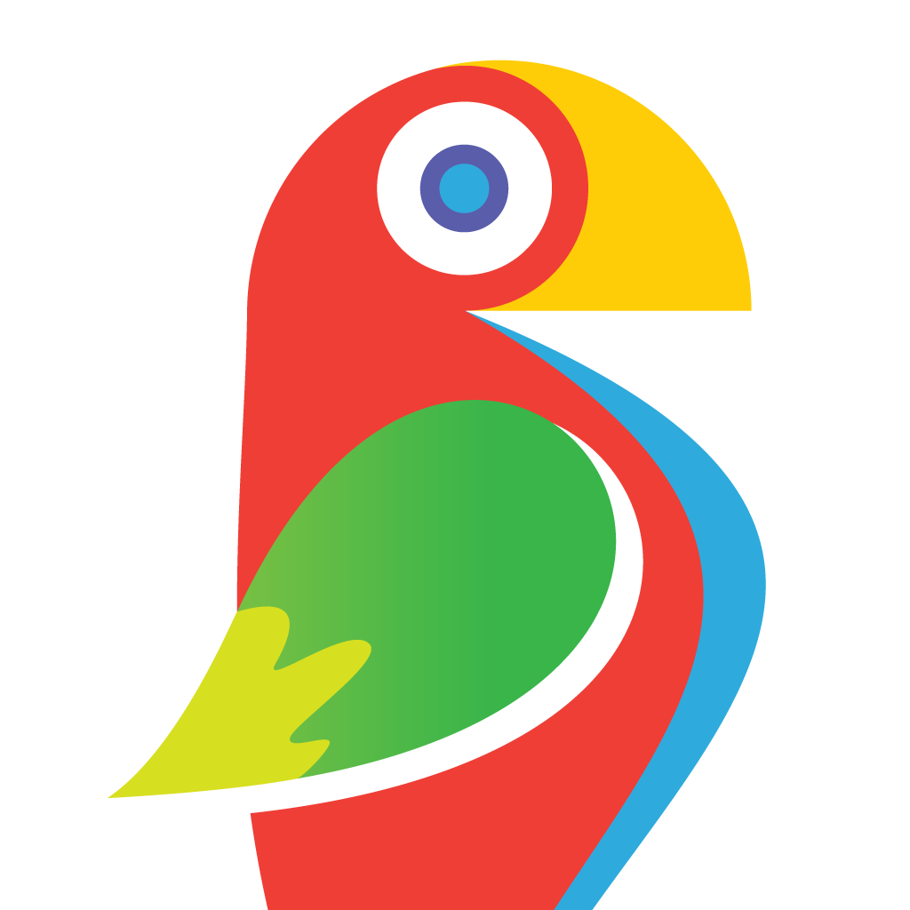 Brushstroke app icon with a white flat minimalist squircle design featuring a stylized parrot.