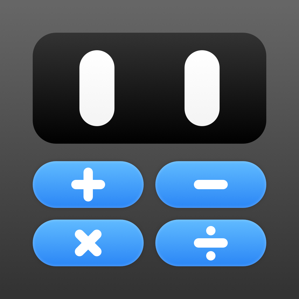 Calcbot 2 app icon with a gray flat minimalist rounded rectangle design featuring a calculator interface.