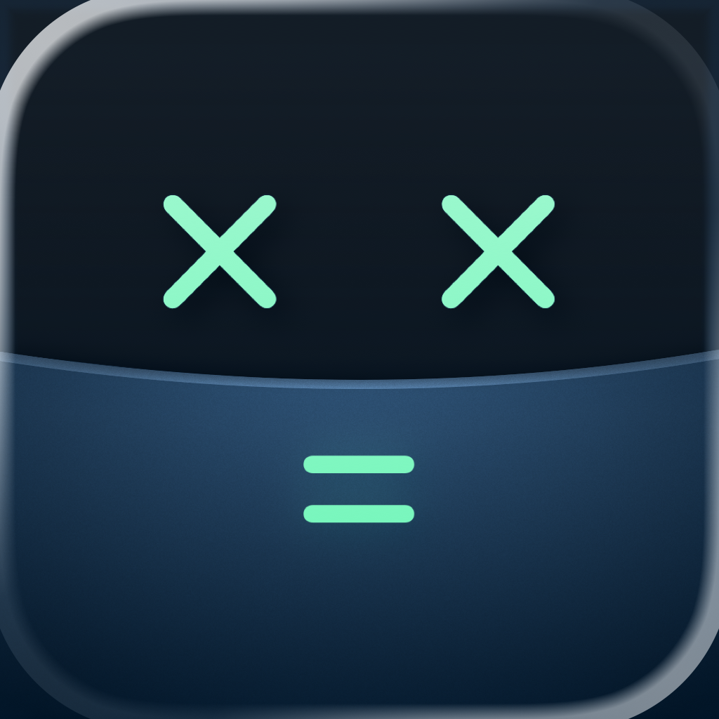 Calzy app icon with a blue flat minimalist squircle design featuring an abstract symbols.