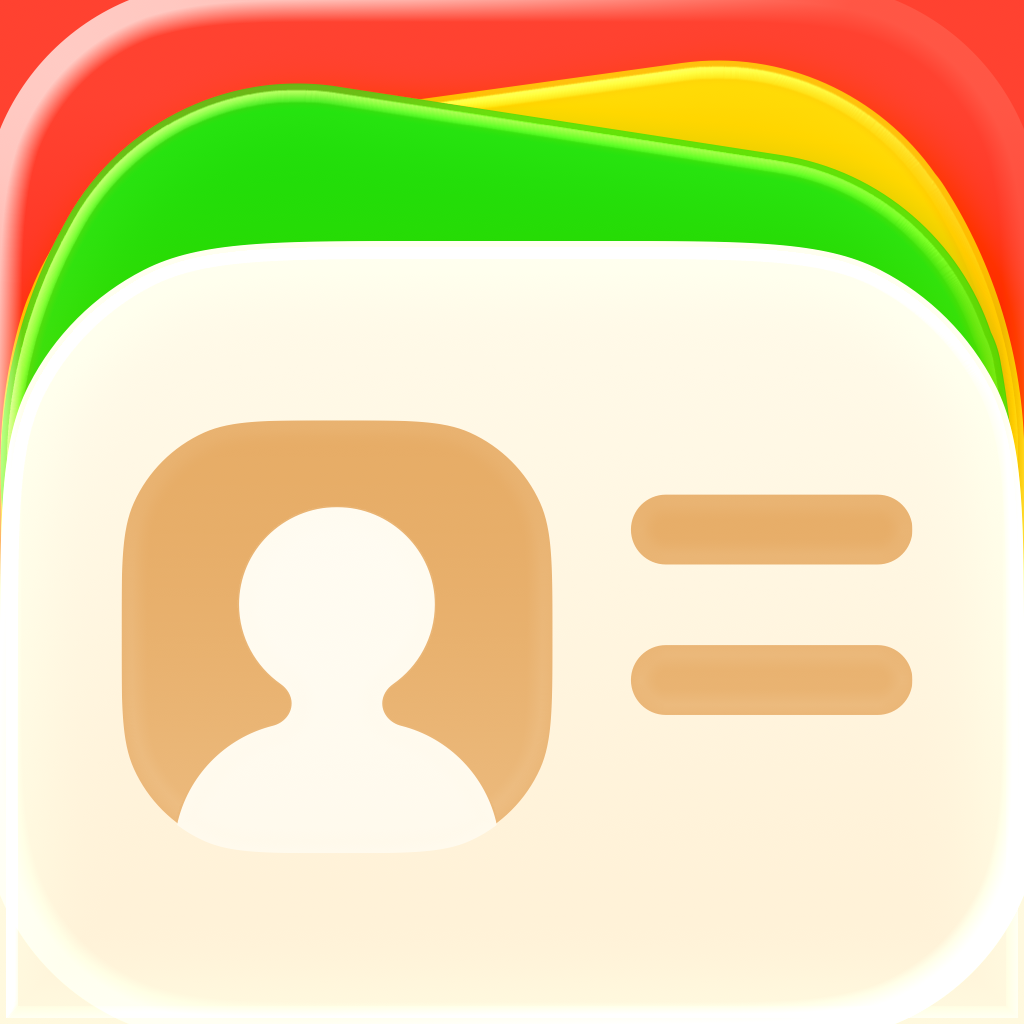 Cardhop Contacts app icon with a yellow soft 3D squircle design featuring an user profile card.