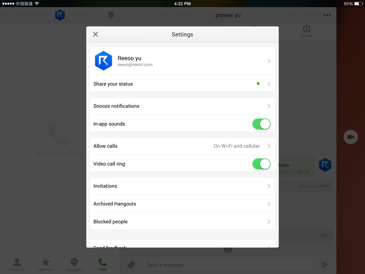 Hangouts Setting