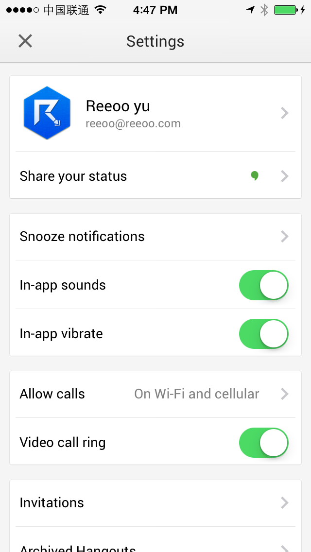 Hangouts Setting