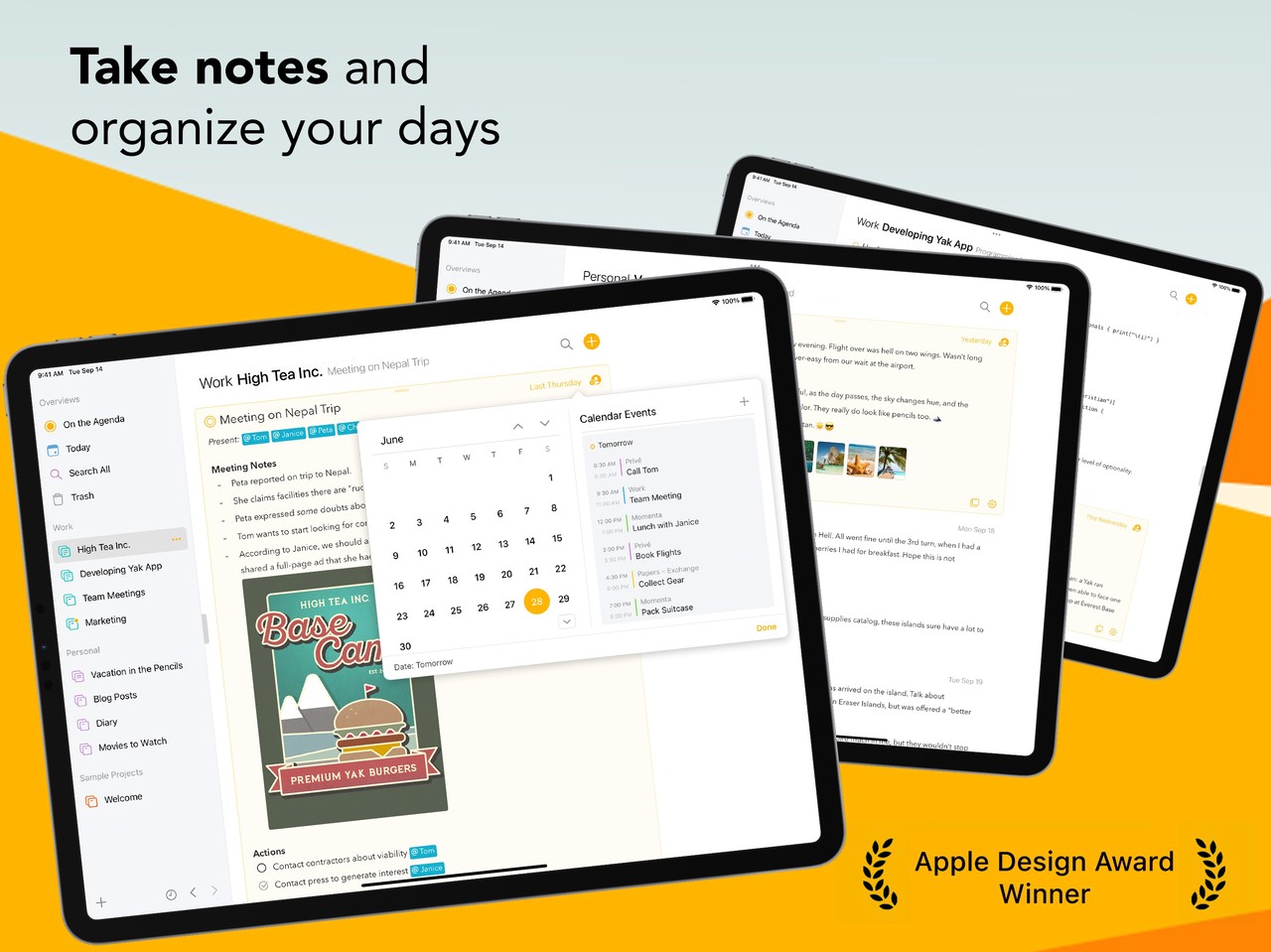 Agenda: Notes meets Calendar iPad screenshot 1