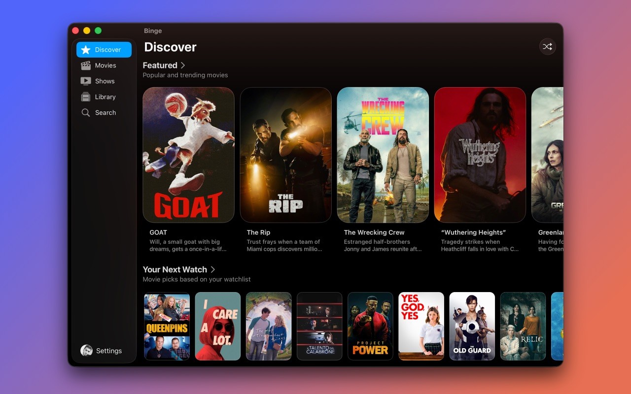 Binge: Movies and Shows Mac screenshot 2
