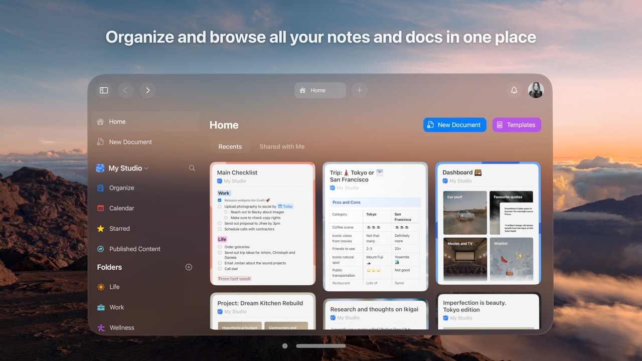 Craft: Notes, Documents, AI Apple Vision screenshot 1