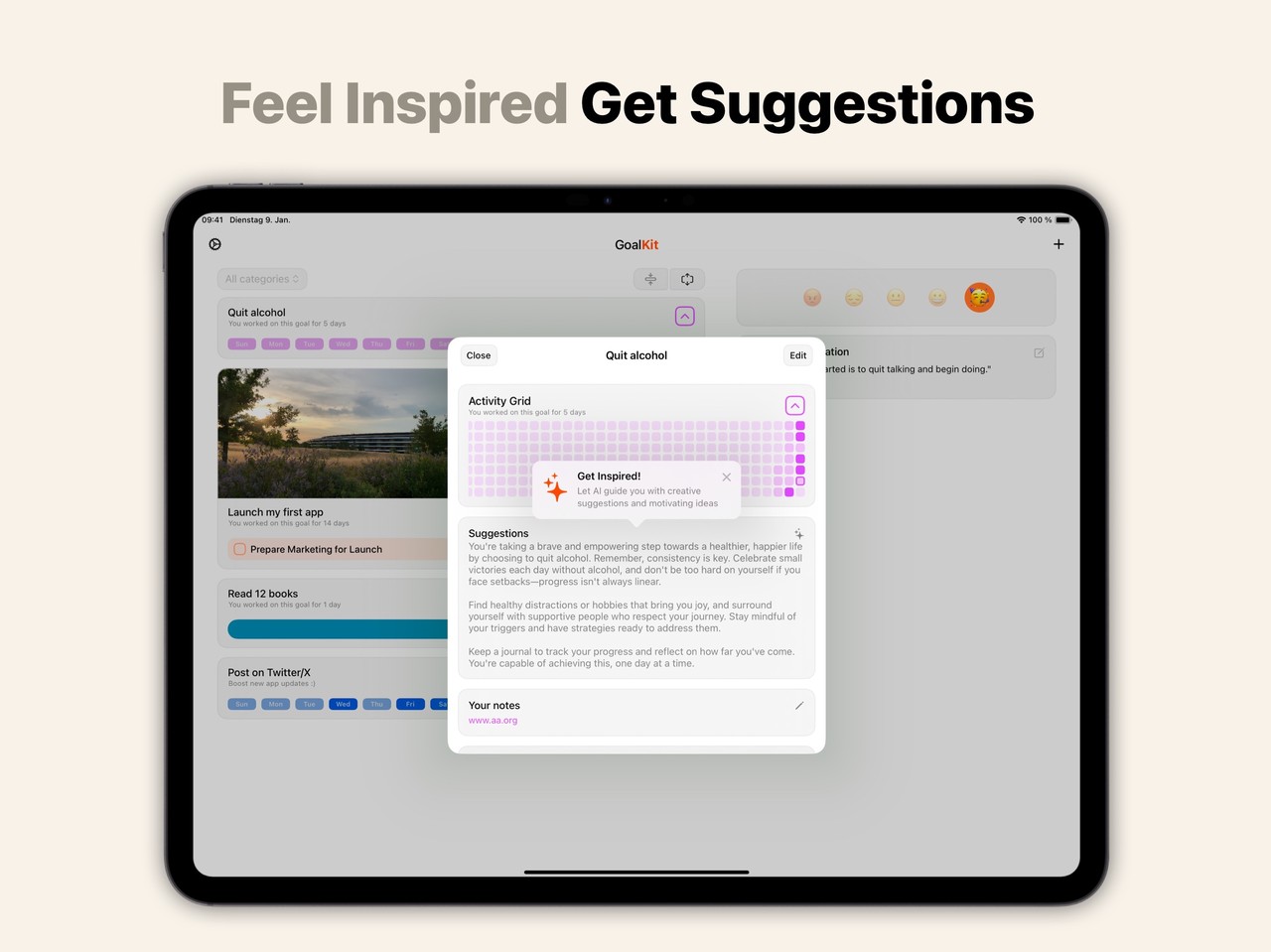 Habit & Goal Tracker – GoalKit iPad screenshot 2