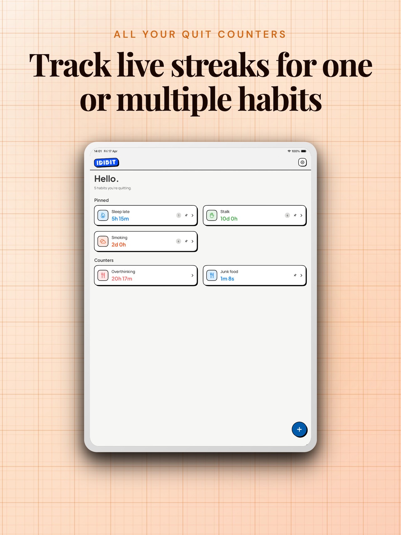 IDIDIT: Quit Habit Tracker iPad screenshot 1