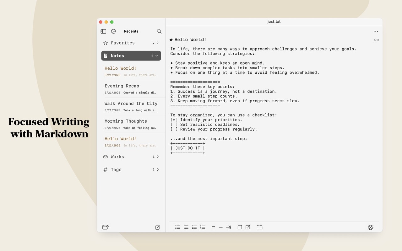Just.txt • Plain Text Editor Mac screenshot 2