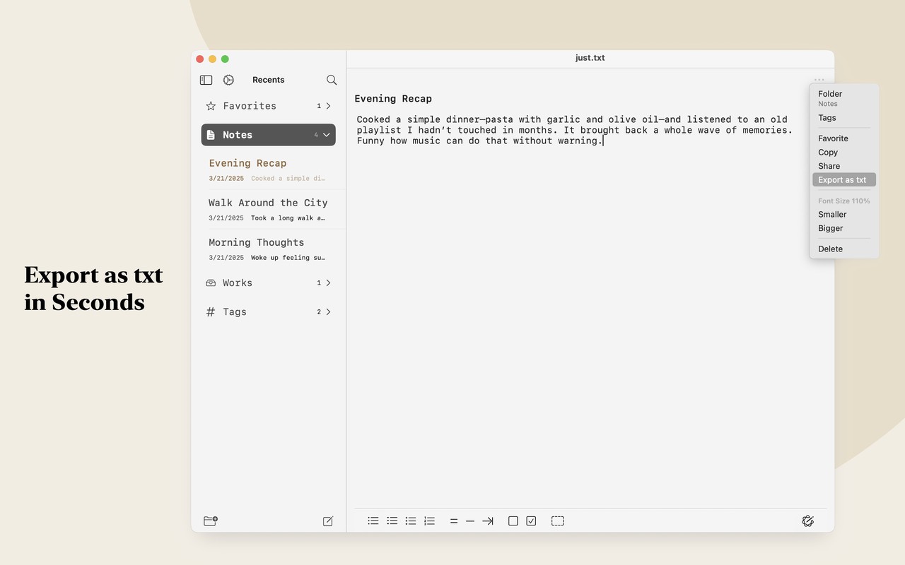 Just.txt • Plain Text Editor Mac screenshot 4