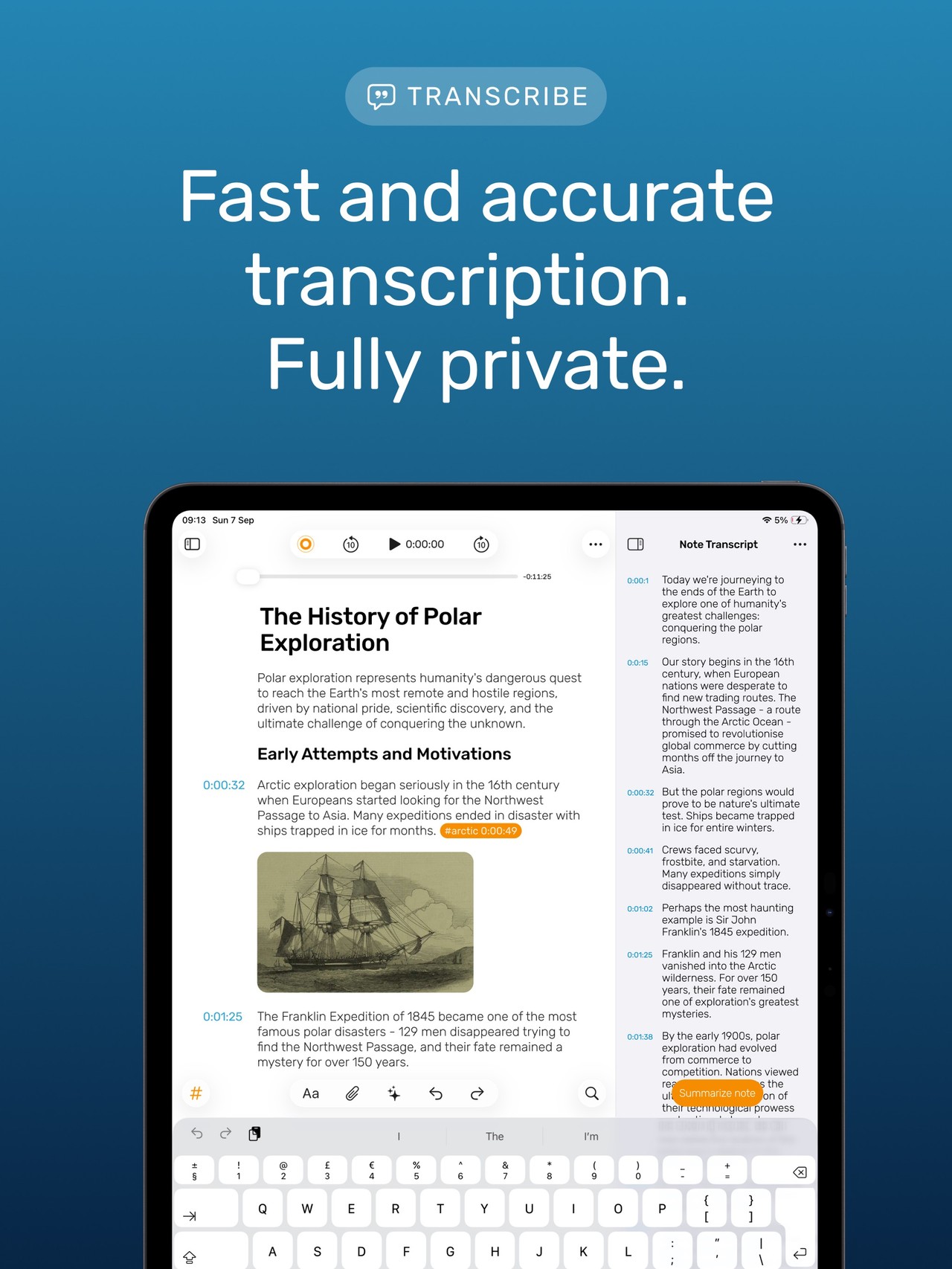 Noted: Record & AI Transcribe iPad screenshot 3