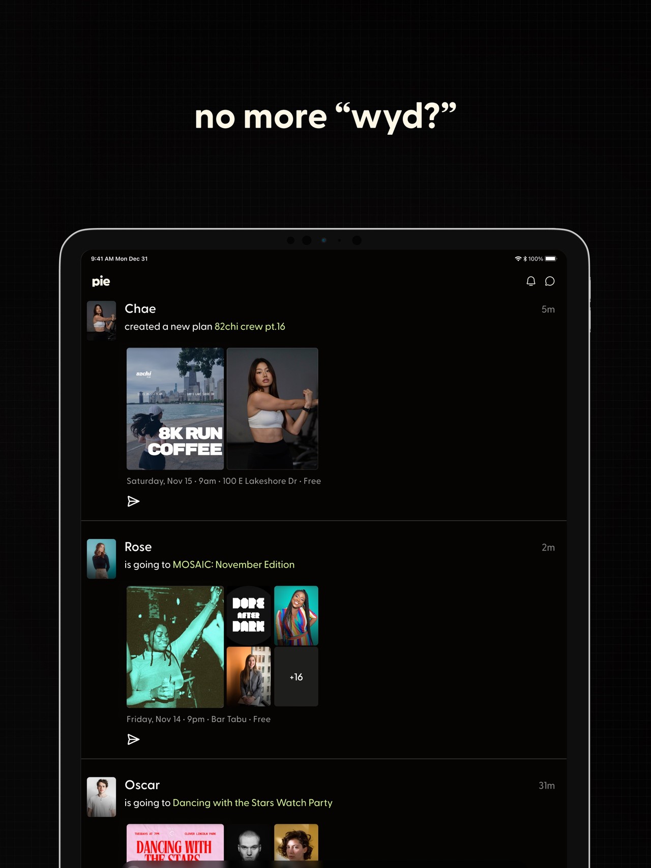 Pie: Free Events, Cool People iPad screenshot 1