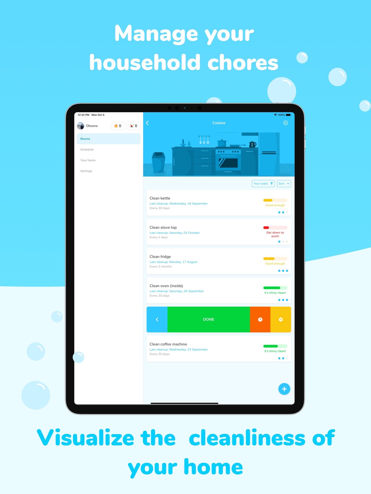 Sweepy: Home Cleaning Schedule iPad screenshot 1